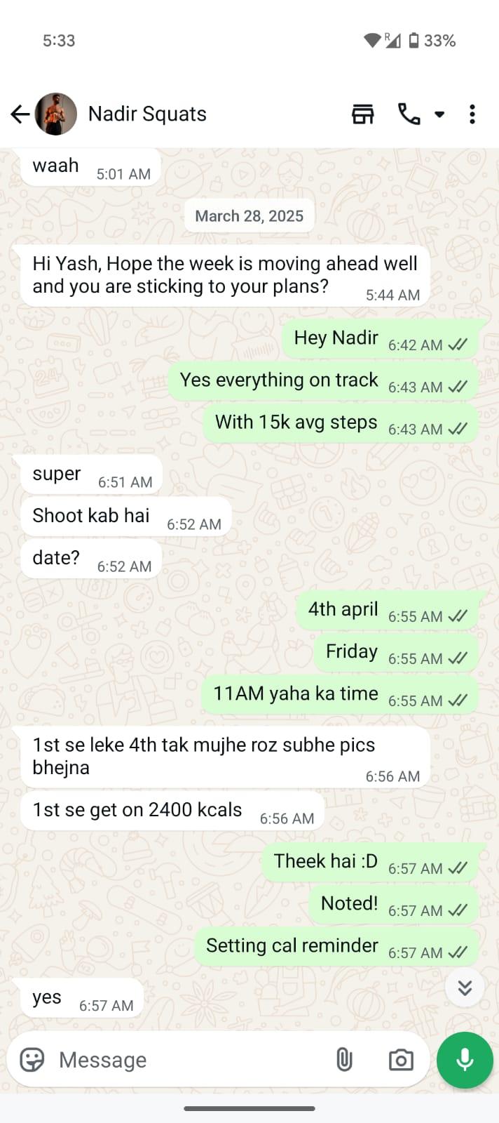 WhatsApp conversation with coach - personalized advice