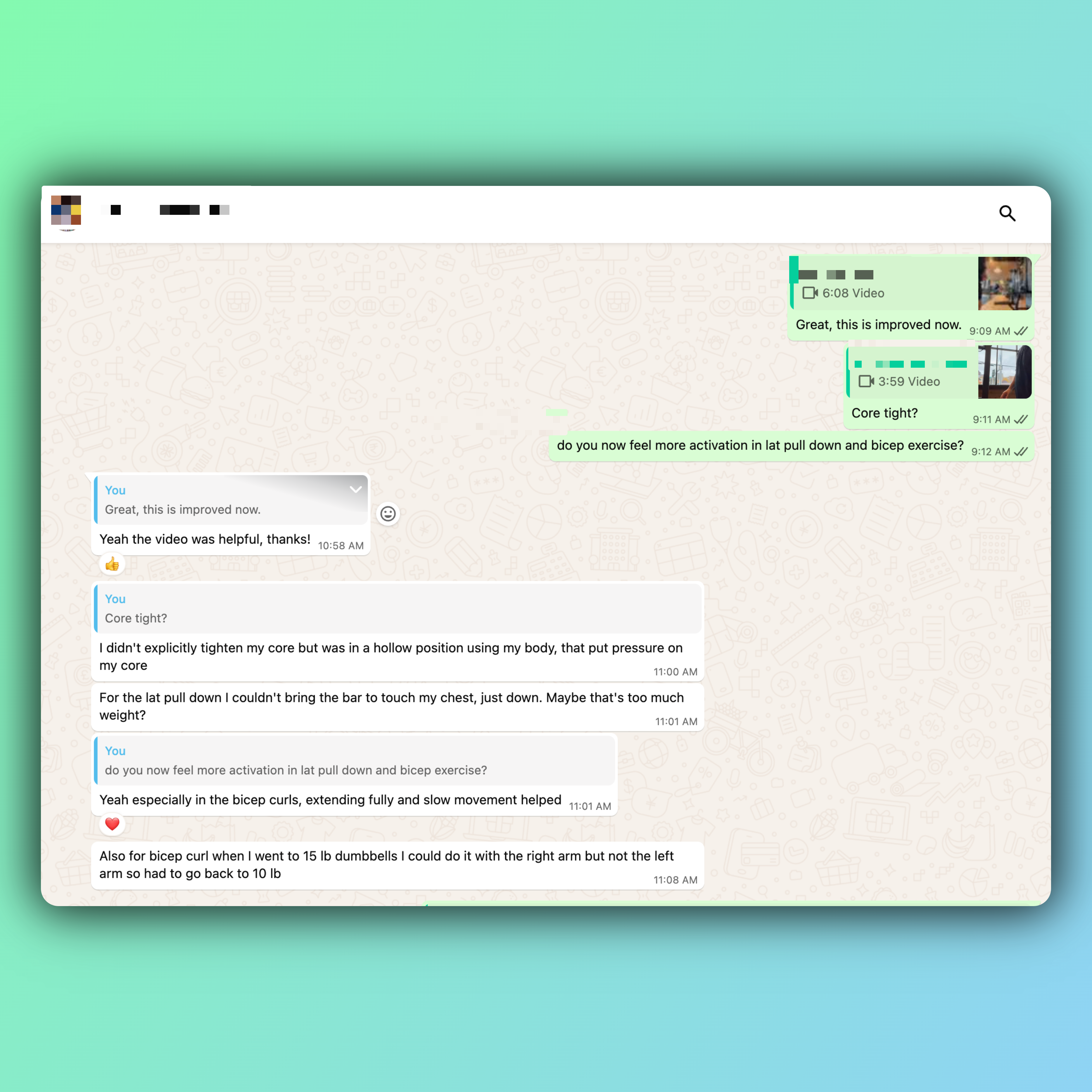 WhatsApp form review conversation