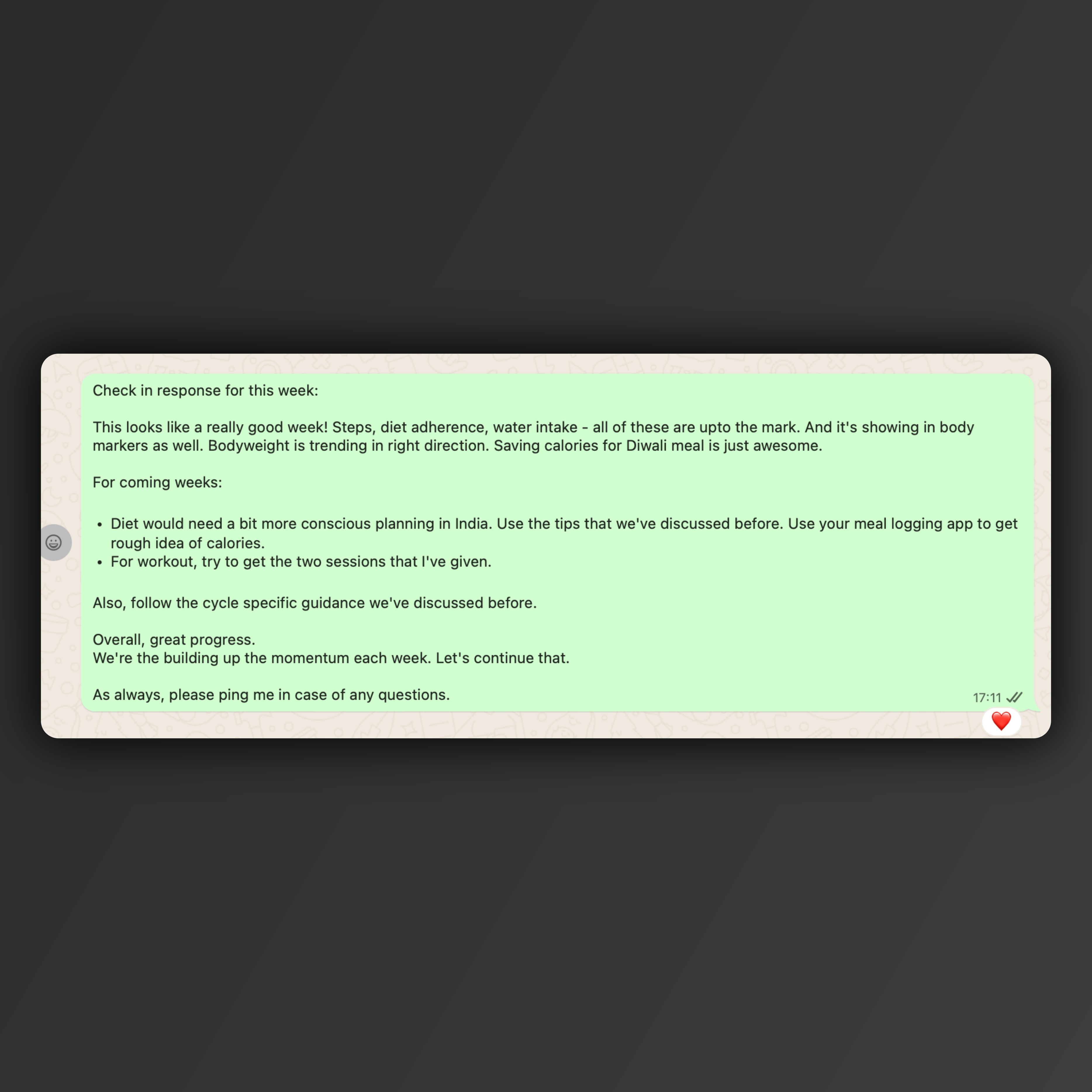 WhatsApp weekly check-in